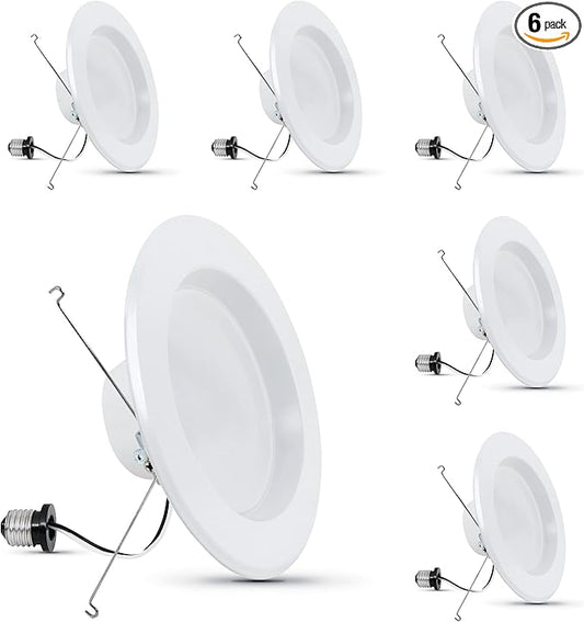 Feit Electric 5 Inch or 6 Inch LED Recessed Lighting Retrofit Downlights, 120 Watt Equivalent High Output, 2000 Lumen, 3000K Soft White, Dimmable, 6 Pack, LEDR56XHO/930CA/6