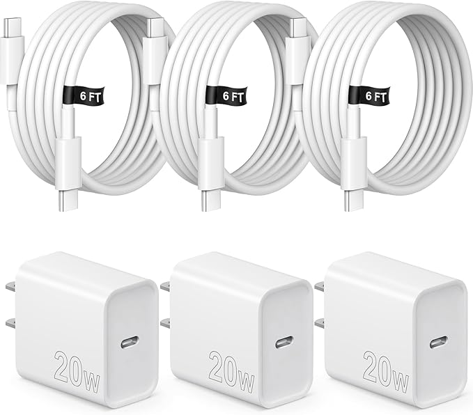 iPhone 17 16 15 Charger Fast Charging 3 Pack USB C Charger Block Type C Chargers 6FT Cord Wall Chargers Compatible with iPhone Air/17/17 Plus/17 Pro/17 Pro Max/16/16 Plus/16 Pro/16 Pro Max/15 Pro Max