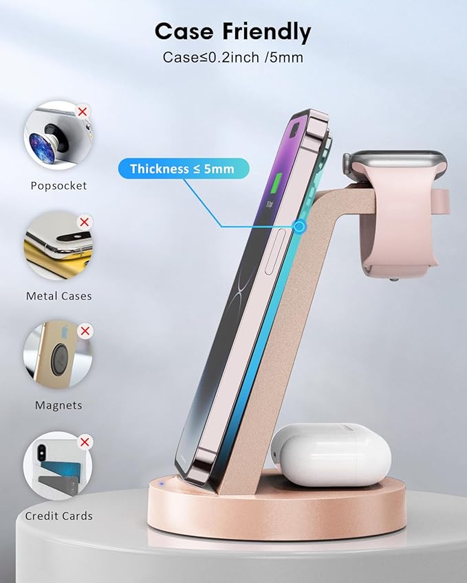 3 in 1 Charging Station for Apple Device, Wireless Charger for iPhone 16 15 14 13 12 11 Pro Max & Apple Watch iwatch- Charging Stand Dock for AirPods