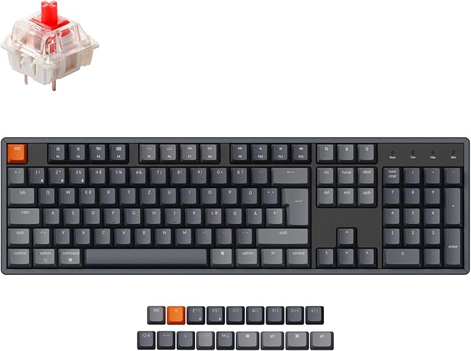 Keychron K10 RGB Full Size Layout Hot-Swappable Mechanical Keyboard for Mac Windows, Multitasking 104-Key Bluetooth Wireless/USB Wired Gaming Keyboard with Keychron K Pro Red Switch Aluminum Frame