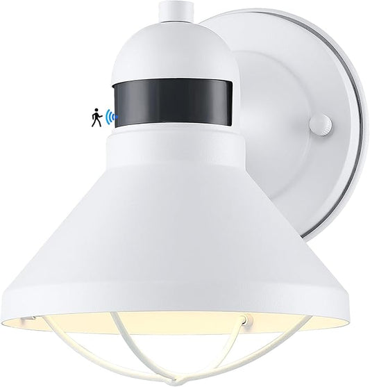 LONEDRUID Dusk to Dawn Motion Sensor LED Outdoor Barn Light Fixtures White Exterior Wall Lantern Waterproof Outside Sconce Lighting Rustic Farmhouse Wall Mount Lamp for House Porch Patio Garage