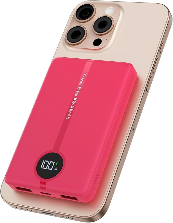 Magnetic Portable Charger, 16800mAh Wireless Power Bank, with 20W USB-C Fast Charging and LED Digital Display Magnetic Battery Pack, Compatible with iPhone 17/16/15/14/13/12 Full Series (2025)