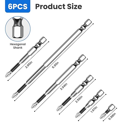 6PCS High Magnetic Drill Bit Set - K5 Impact Resistant Small Screwdriver Set with Anti-Slip Grip, Includes of 25-50-65-75-100-150mm Drill Bits for Electric Screwdriver