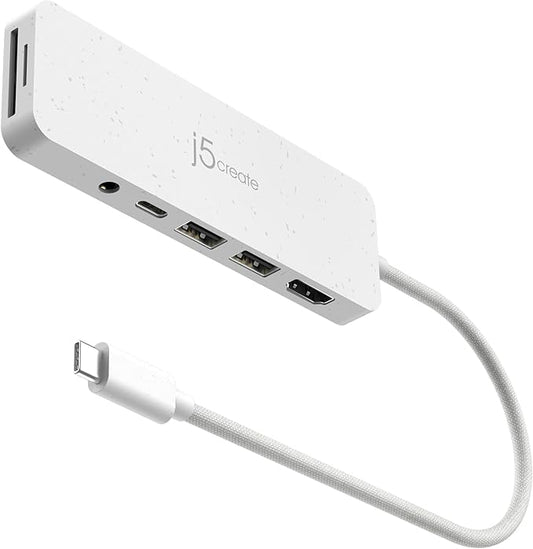 j5create USB-C Multi-Port Hub with Power Delivery with 4K HDMI/2 USB-A 5Gbps/PD 100W Charging SD&Micro SD/3.5mm Audio | for MacBook Pro&Air/iPad Pro/iMac/Surface/XPS/Thinkpad/Galaxy/and More(JCD373EW)