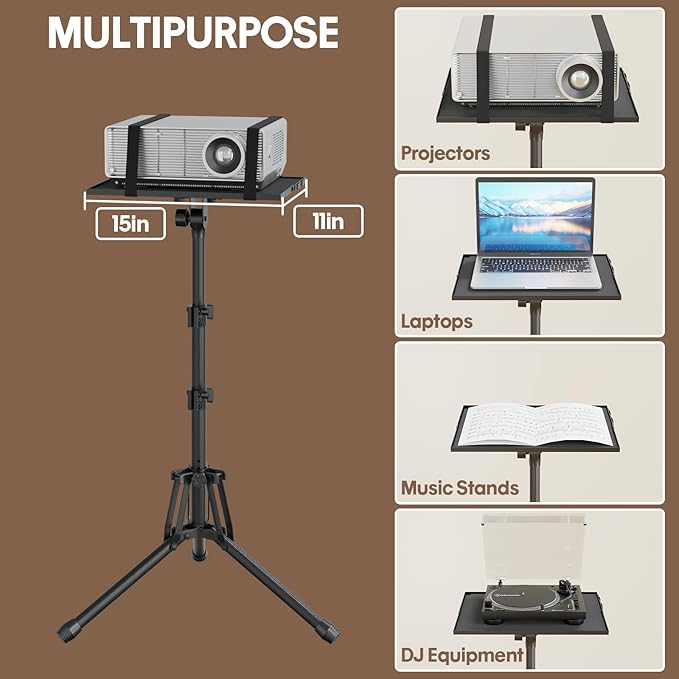 KOOV Projector Stand Adjustable Height 20" to 61", Foldable Projector Tripod Stand with Mouse Tray & Phone Holder, Portable Laptop Floor Stand for Office Home Stage Studio DJ Racks Podium Stand