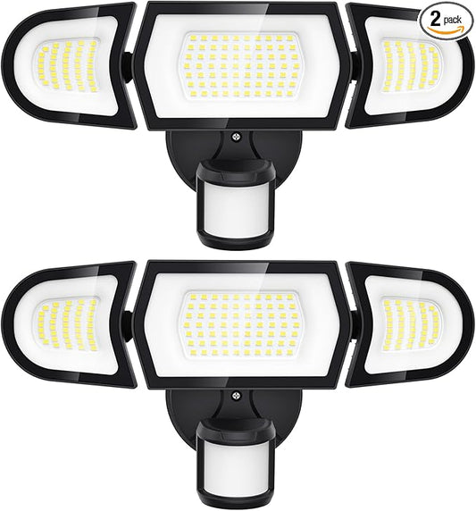 Olafus 100W LED Security Light Motion Sensor Outdoor Light, 2 Pack Motion Flood Light Dusk to Dawn, 9000LM Super Bright 6500K Exterior Motion Detector Floodlight for Garage Yard Porch Eave IP65, Black