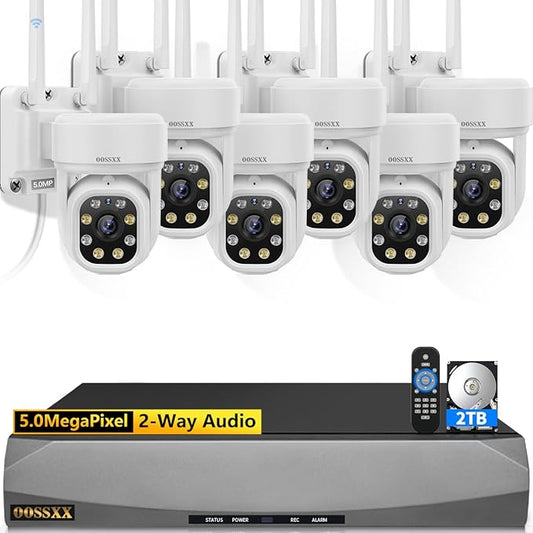 Auto-Tracking & 2-Way Audio PTZ WiFi Outdoor Security Camera System Pan 5MP Wireless Cameras System 10 Channel NVR Video Surveillance DVR Set