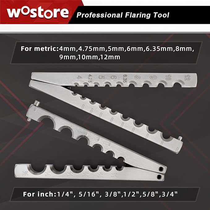 Wostore Flaring Tools Set 2 Flaring Bar for 15 Dies Sizes Eccentric Cone Refrigeration HVAC with Tube Cutter and Reamer