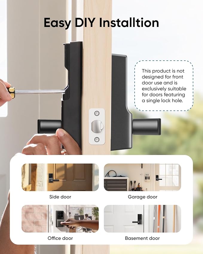 eufy Smart Lock C33, Keypad Door Lock with Handle, Fingerprint Door Knob, Keyless Entry Door Lock for Front Door and Bedrooms, Electronic Deadbolt, Wi-Fi, Remote App Control, IP53 Waterproof, Black
