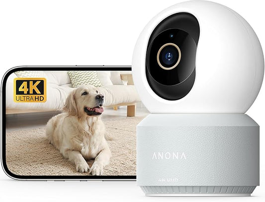 Anona Pano 4K UHD Indoor Camera, Pet/Dog/Baby Security Camera with Phone App, 360° Pan-Tilt, 5G/2.4G Dual-Band Wi-Fi 6, Auto-Tracking, Person/Pet/Baby Crying Detection, Privacy Mode, Two-Way Audio