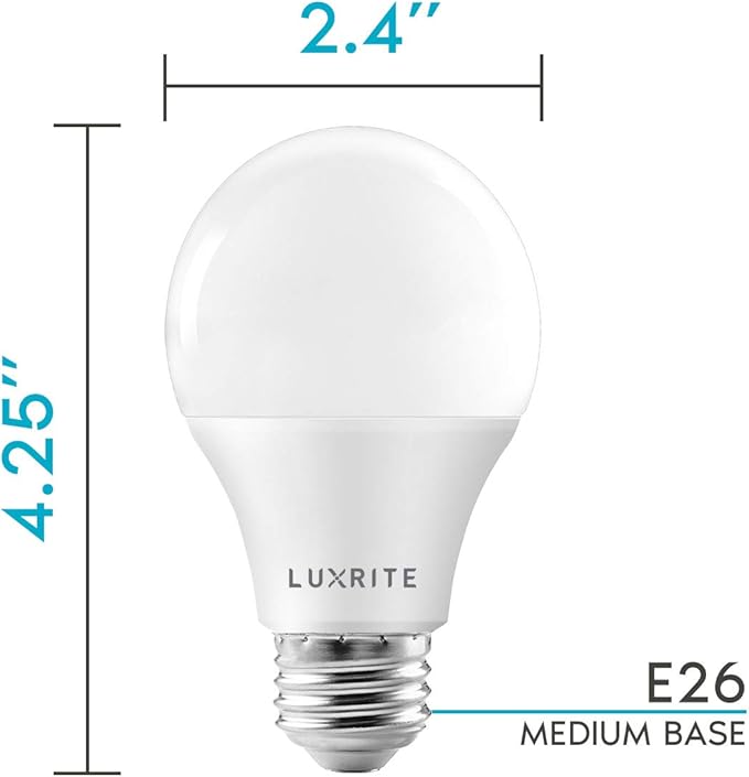 LUXRITE A19 LED Bulb 75W Equivalent, 1100 Lumens, 5000K Bright White, Dimmable Standard LED Light Bulbs 11W, Enclosed Fixture Rated, Energy Star, E26 Medium Base - Indoor and Outdoor (4 Pack)