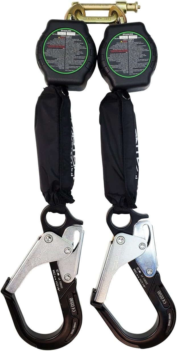 Frontline RPA062RA 6' Aramid Web Twin Leg SRL with Aluminum Rebar Hook Ends | 310 lbs Capacity | Lightweight & Durable | Aramid Fiber Webbing | ANSI & OSHA Compliant | ISO Lab Tested