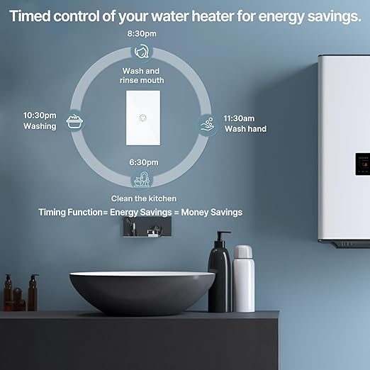 MOES Smart Water Heater Switch, 20A Water Heater Touch Switch Suitable for Bedroom, Work with Alexa, Google Assistant, 2.4GHz WiFi Glass Switch with Smart Life APP Control and Timing Function, White
