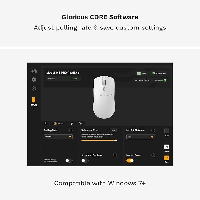 Glorious Gaming Model O 2 PRO 4K/8K White Wireless Gaming Mouse - 2.4GHz Wireless 1ms delay, 4K/8K Polling, 100M clicks, 59g Ultralight, Long Battery Life, 26K DPI BAMF 2.0 Sensor, 6 Buttons