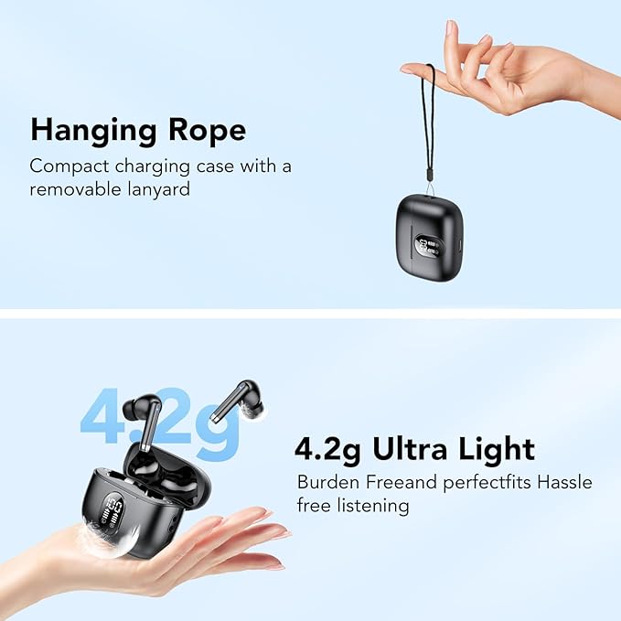 Wireless Earbuds, 2025 New Bluetooth 5.4 Headphones HiFi Stereo with 4 ENC Mic, 40H Mini Ear Buds In-Ear Noise Cancelling Earbuds with LED Screen, Ultra Light Bluetooth Earphones Black for Android iOS
