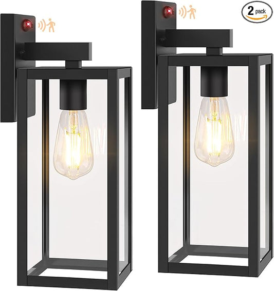 BesLowe Upgraded Motion Sensor Outdoor Wall Lights, 15” Dusk to Dawn Porch Lights Outdoor Wall Sconce Lanterns, 3 Lighting Modes Exterior Lighting Fixtures, Black Outside Lights for House, 2-Pack