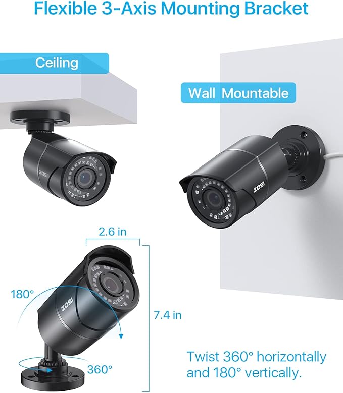 ZOSI 5MP 3K Add-on Security POE Camera, 2880 x 1620 Indoor Outdoor Bullet IP Camera, 120ft Night Vision, 3.6mm Lens, 95°View Angle, IP66 Weatherproof (Only Work PoE NVR)