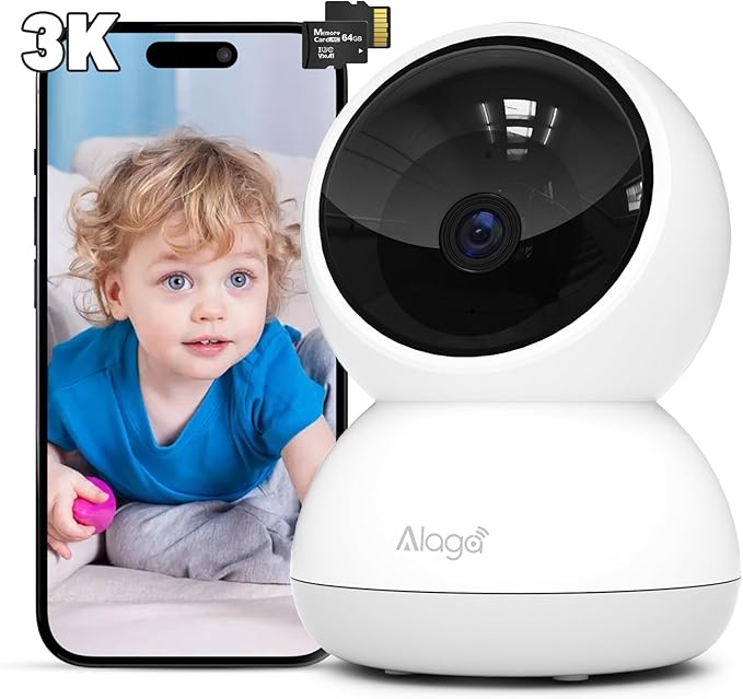 Alaga 3K Indoor Security Camera,5G and 2.4G WiFi,360° Pan and Tilt,AI Human Pet MotionDetection,Night Vision,Two-Way Audio,Compatible with Alexa & Google Assistant,Free 64G SD Card