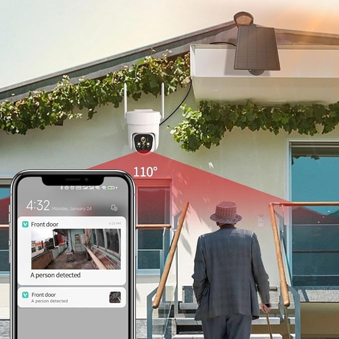 Wireless Solar Outdoor Security PTZ AI Motion Detection Audio WiFi Camera,Home Security,Spotlight Colorful Night Vision,360 View,IP65 Waterproof,PIR Alarm,Rechargeable