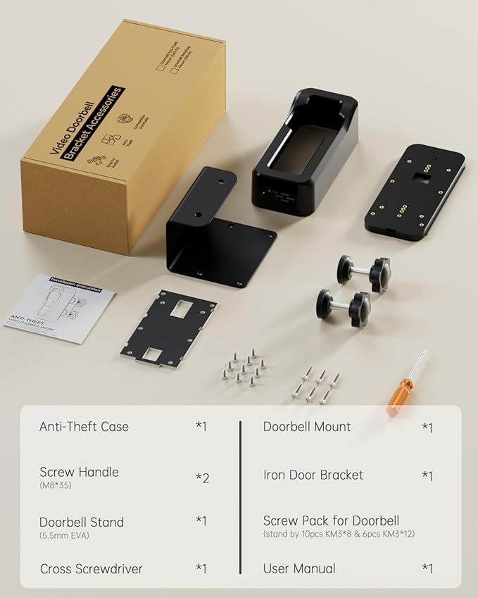 ZUMIMALL Anti-Theft Video Doorbell Mount, No-Drill Doorbell Mounting Bracket for Houses, Apartments, Businesses, Easy Installation, Suitable for Most Doorbells