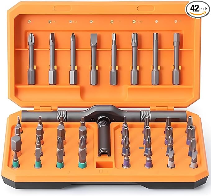 42 in 1 Ratchet Screwdriver Set, Magnetic Screwdriver Set, DIY Multi Bit Magnetic Drive Set with Detachable Ratchet Handle, Portable Compact Repair Tool Kit for Furniture Computer Bicycle, Orange