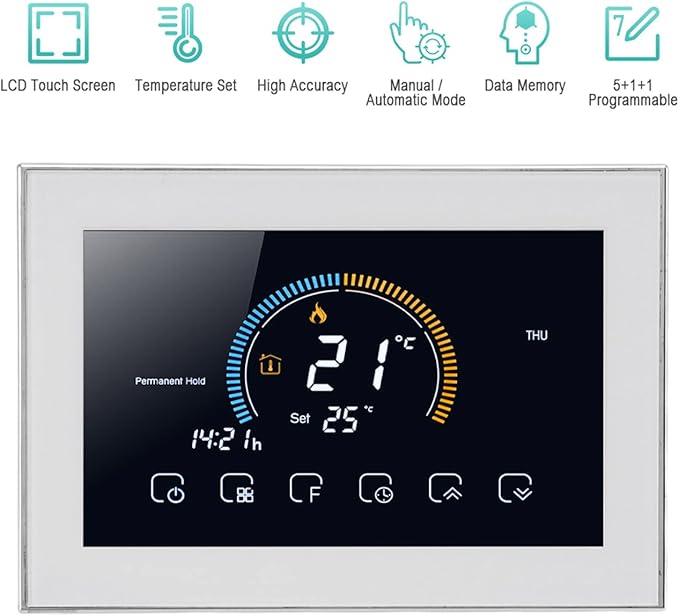 Fdit Smart Thermostat, Programmable Thermostat Voice APP Control with LCD AC 95‑240V with Power Failure Data Memory