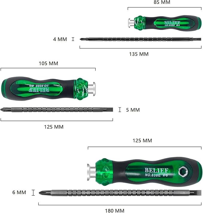 Yalin 3-Piece Ratchet Telescopic Screwdriver, Double-Head Magnetic Ratcheting Screw Driver, Adjustable Rod Length, The Tip of the Rod are Slotted and Phillips, Industrial Strength, Easy to Load