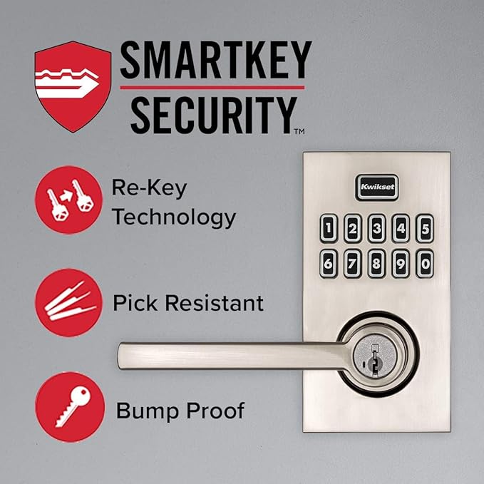 Kwikset SmartCode 917 Keypad Keyless Entry Contemporary Residential Electronic Lever Lock Deadbolt Alternative with Halifax Door Handle and SmartKey Security, Polished Chrome