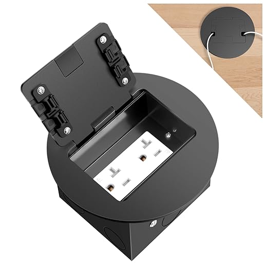 Vagueior Recessed Floor Electrical Outlet Kit, Circular Hidden Duplex 20A Tamper-Resistant Receptacle Outlet ，Waterproof Electrical Outlet Covcer Box,UL Certified,Black（1 Pack