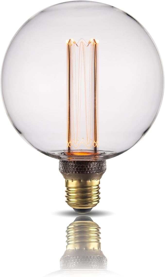 Large Globe Light Bulb, Vintage Edison Dimmable LED Bulb, 3.5W Low Lumen Eye-Caring Soft Dim Lighting for Mood(Not Daylight White), E26 Medium Base, Giant Round Glass Cover Clear RN G125