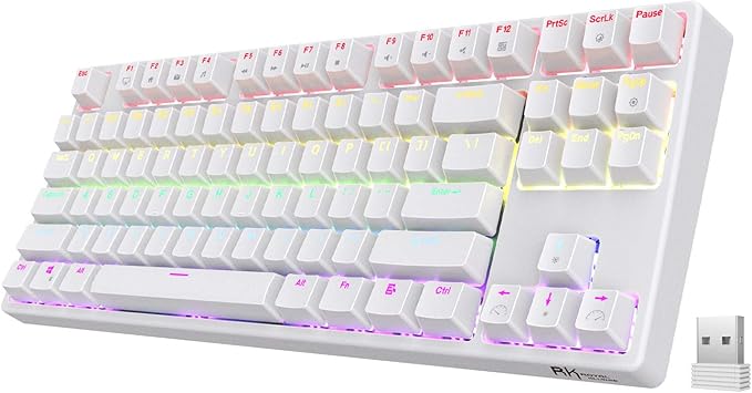 RK ROYAL KLUDGE Sink87G Wired/Wireless TKL Mechanical Gaming Keyboard, No Numbpad Compact 2.4G RGB Wireless Keyboard (White)