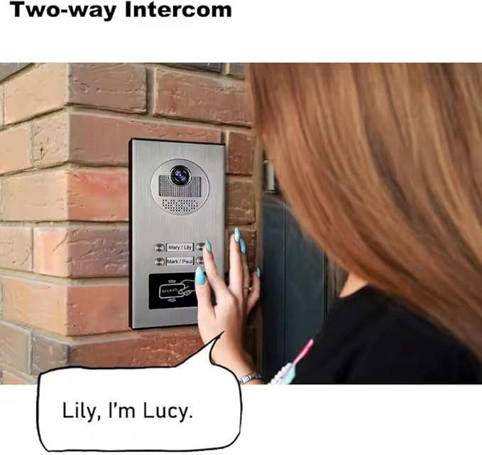 Video Apartment Intercom System,6 Units 7 inch Monitor Wired Video Door Phone Kit,Indoor Outdoor Video Doorbell,ID Keyfobs Unlock,2 Way Audio,6-Screen for Home Apartment (1 Doorbell+4 Monitor)