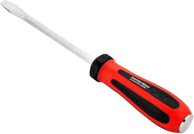 Jetech Striking Cap Go-Through Slotted Screwdriver, S2 Steel Flathead with Magnetic Tip, Ergonomic Soft Grip TPR Handle, 8x150mm