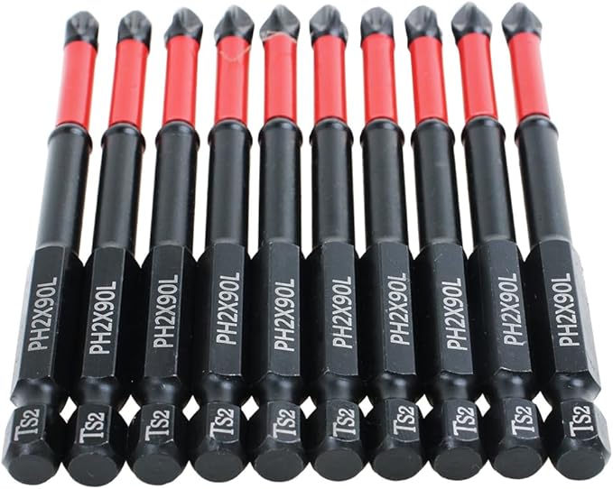AUTOTOOLHOME 10 Pack Phillips PH2 Magnetic Anti Slip Screwdriver Bit Set 3-1/2" Length TS2 Anti-Slip Long Drill Bits Impact Driver Bits