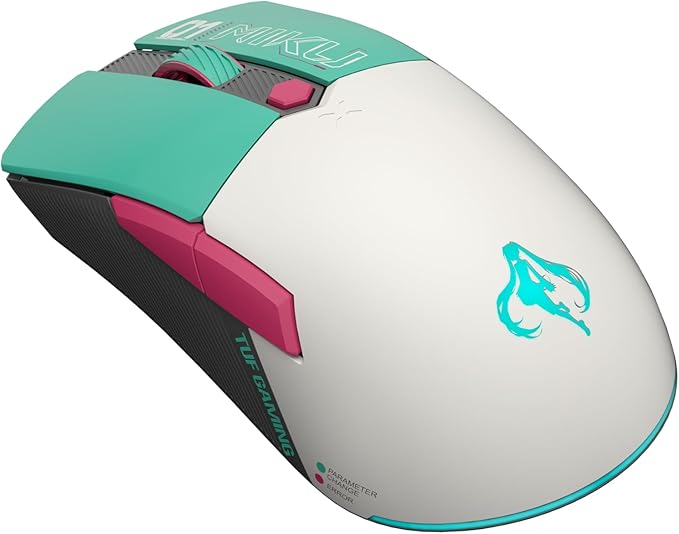 ASUS TUF Gaming Hatsune Miku Edition Mini Wireless Mouse – Right-Handed, 65g Lightweight, Compact, Tri-Mode Connectivity, 12K DPI, up to 134Hr Battery, RGB Miku Logo, PC/Mac Support - Aqua