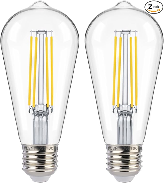 FLSNT Dusk to Dawn Outdoor Sensor ST19 LED Edison Bulb, 5000K Daylight, 7W (60W Eqv.), 800LM,Vintage Filament E26 Base, Auto On/Off Photocell Automatic for Energy-Efficient Outdoor Lighting, 2 Pack