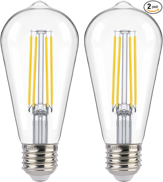 FLSNT Dusk to Dawn Outdoor Sensor ST19 LED Edison Bulb, 5000K Daylight, 7W (60W Eqv.), 800LM,Vintage Filament E26 Base, Auto On/Off Photocell Automatic for Energy-Efficient Outdoor Lighting, 2 Pack