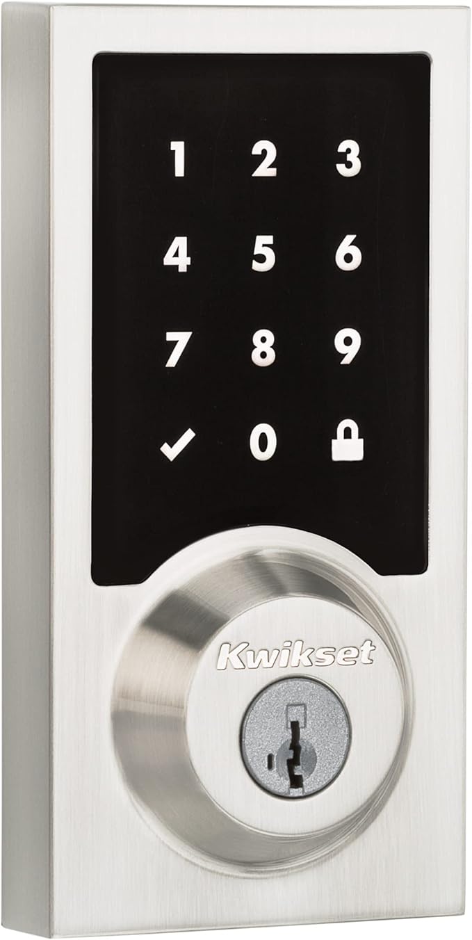 Kwikset SmartCode 916 Z-Wave Smart Lock, Keyless Entry Ring Compatible Door Lock, Touchscreen Electronic Deadbolt, SmartKey Re-Key Security, Smart Hub Required, Contemporary Satin Nickel