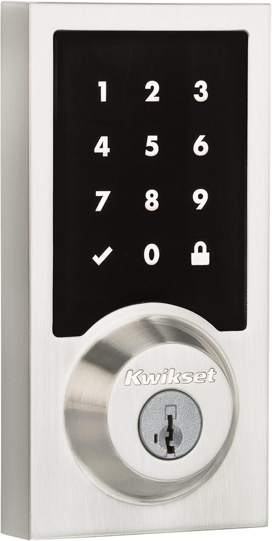 Kwikset SmartCode 916 Z-Wave Smart Lock, Keyless Entry Ring Compatible Door Lock, Touchscreen Electronic Deadbolt, SmartKey Re-Key Security, Smart Hub Required, Contemporary Satin Nickel