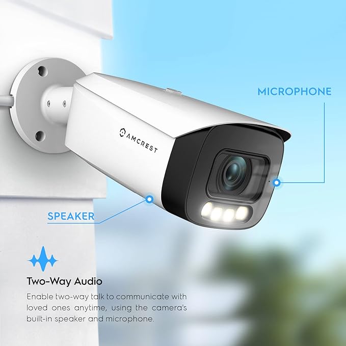 Amcrest 4K AI Bullet IP PoE Camera, 4K@30fps, 164ft Night Color Vision, Security IP Camera Outdoor, Face Detection, Human & Vehicle Detection, Built-in Siren Alarm, Built in Mic IP8M-TB2886EW-AI