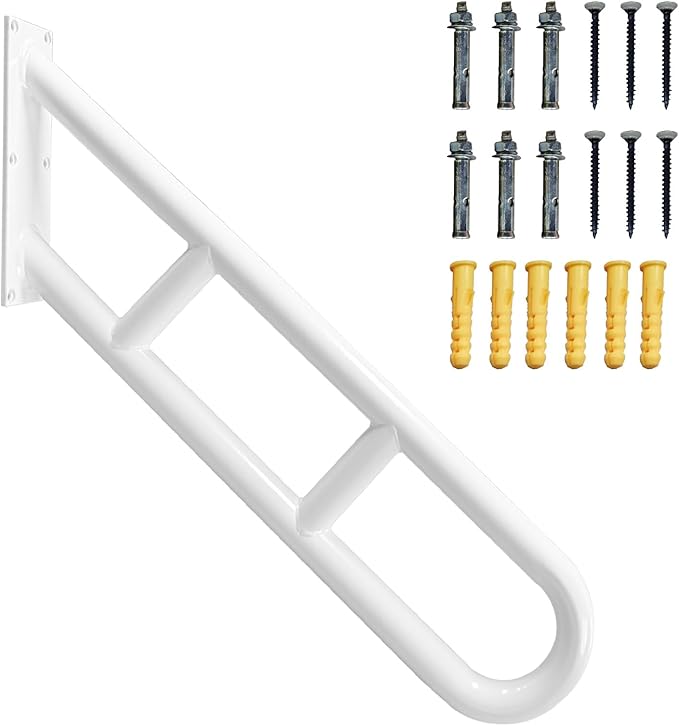 U-Shaped Hand Railings for 1-3 Steps, Wall Mounted Stair Railing with 2 Anti-Skid Crossbar for Kids, Elderly, Pregnant Women, Disabled, Stair Handrails for Outdoor Steps (White U-Shaped 1 Pack)