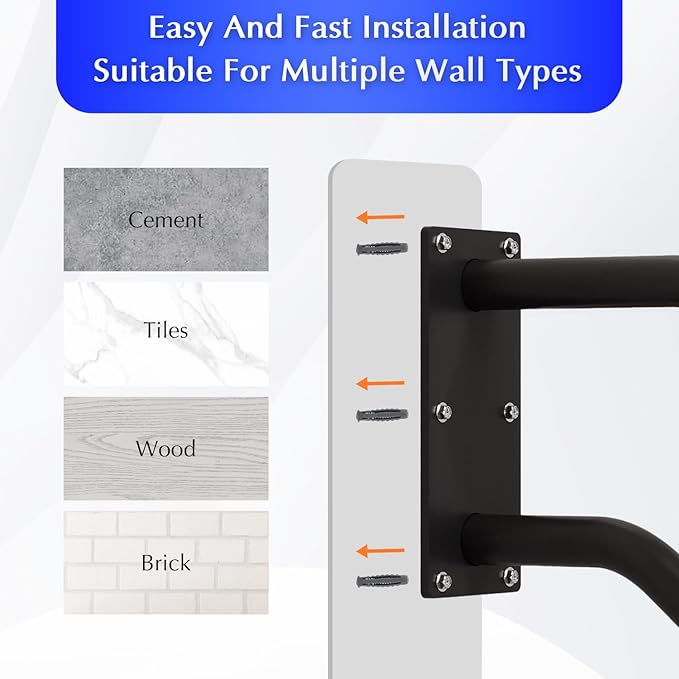 Hand Rails for Outdoor 1-2 Steps, Indoor Stairs, Bathroom, Wall Mount Non-Slip U-Shape Stair Hand Railing Black 2 Packs