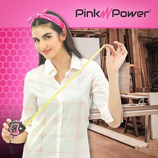 Pink Power 16ft Pink Tape Measure - Measuring Tape for Women's Tool Kit with Retractable Blade and Lock Button - Girls Measuring Kit - Lightweight Measurement Tool