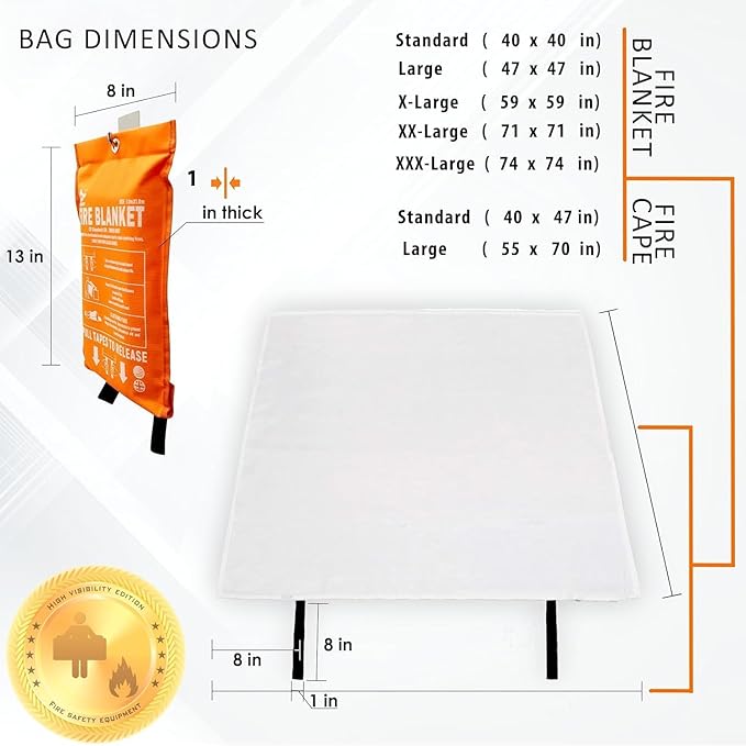 Supa Ant Emergency Fire Blanket for Home and Kitchen - 1 Pack 1500F High Visibility (Glow in The Dark) Smother Kitchen Fire Blanket - CE Certified Hero Fire Blankets Emergency for Home (59in)