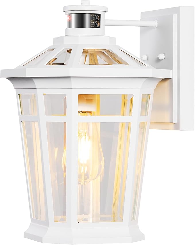 VIANIS White Large Adjustable Sensitivity Motion Sensor Outdoor Lights, Exterior Lighting Fixtures, Aluminum Outdoor Wall Light Waterproof Anti-Rust, Outdoor Lanterns for Front Porch Patio, Entryway