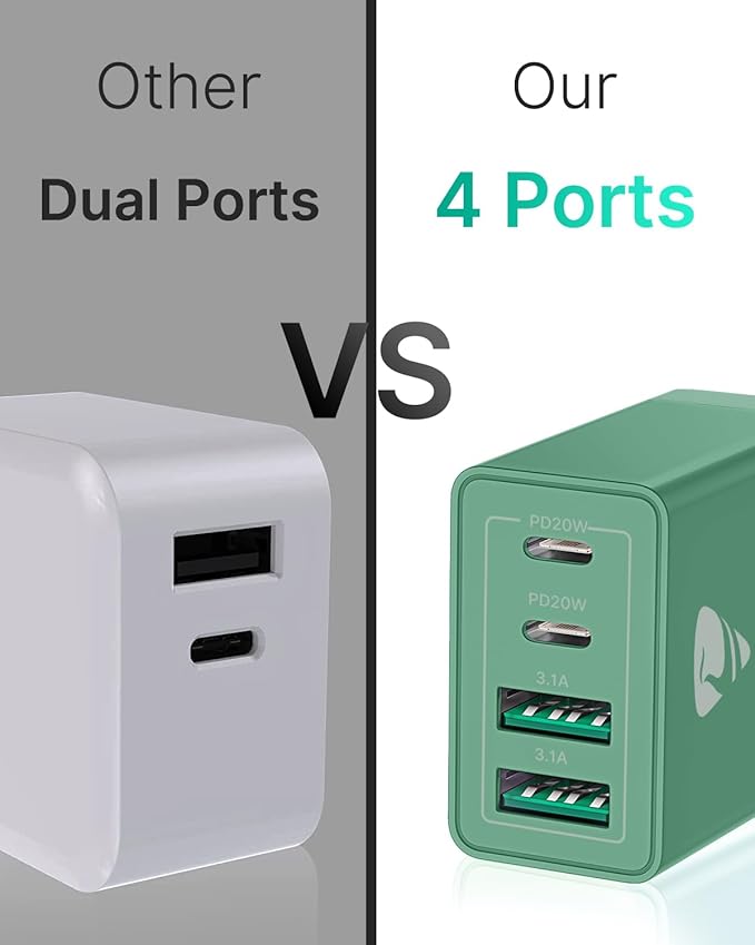 40W USB C Charger Cube, 2-Pack Wall Plug Fast Charging Block, 4-Port QC +PD Power Adapter Multiport Brick Type C Box for iPhone 16/15/14/13/12/11 Pro, XS/XR/8/7, Tablets, Cellphones Charger