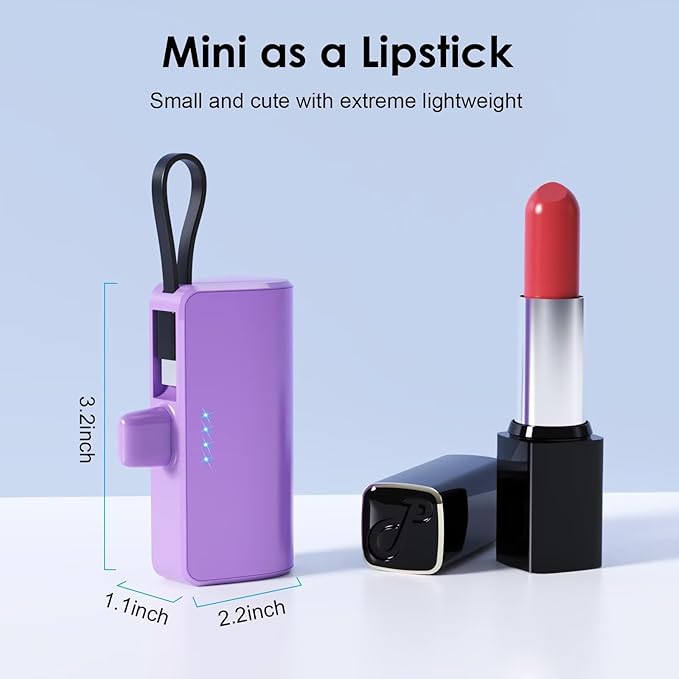 Mini Portable Charger for iPhone with Built-in Type-C Cable, 5200mAh Ultra-Compact Power Bank, PD 20W Fast Charging Battery Pack Phone Charger for iPhone 16/15/14/13, Samsung, Google, Android (Purple)