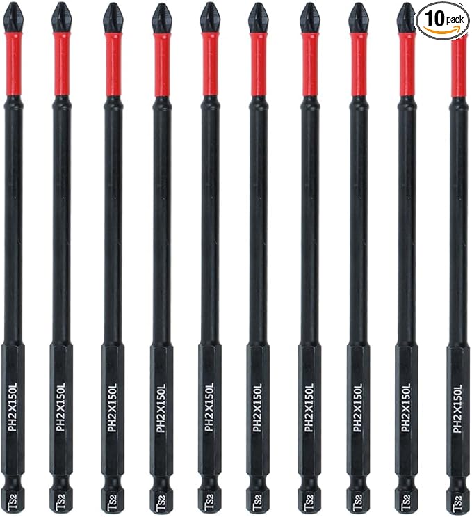 AUTOTOOLHOME 10 Pack Phillips PH2 Magnetic Anti Slip Screwdriver Bit Set 6 inch Length TS2 Anti-Slip Long Drill Bits Impact Driver Bits