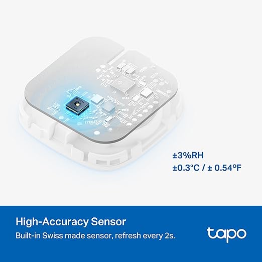 TP-Link Tapo Smart Temperature and Humidity Sensor T310, White, Requires Tapo Hub, High-Accuracy Swiss-Made Sensor, Real-Time Notifications, Free Data Storage, Long-Lasting Performance
