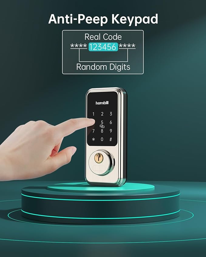 Hornbill Smart Front Door Lock Set, Keyless Entry Door Lock with Handle, Smart Deadbolt Keypad Lock, Alexa Front Door Handle Set, Bluetooth Digital Lock with APP/IC Cards/Auto Lock/1-Touch Lock/Keys